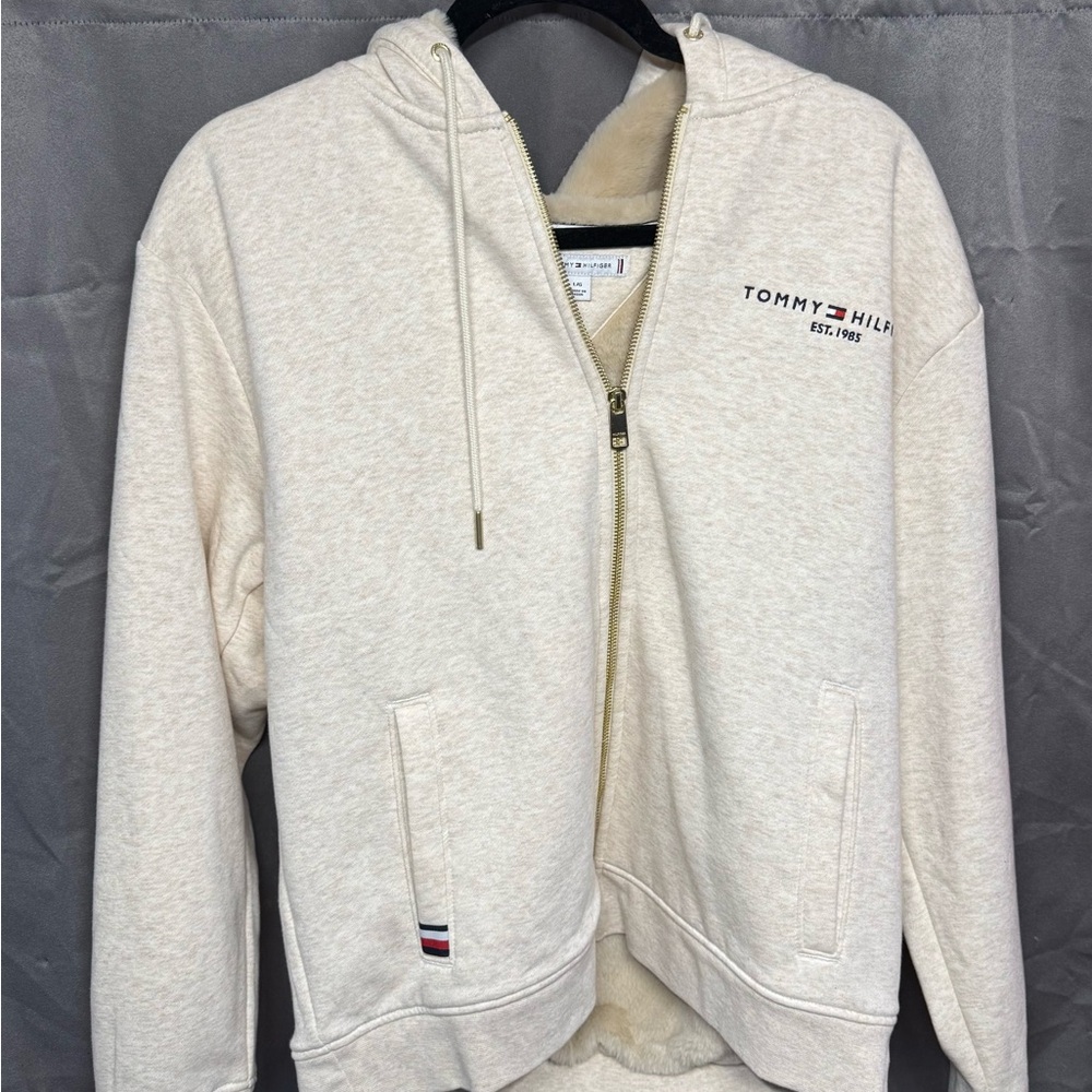 Tommy Hilfiger Cream Hooded Zip-Up Jacket